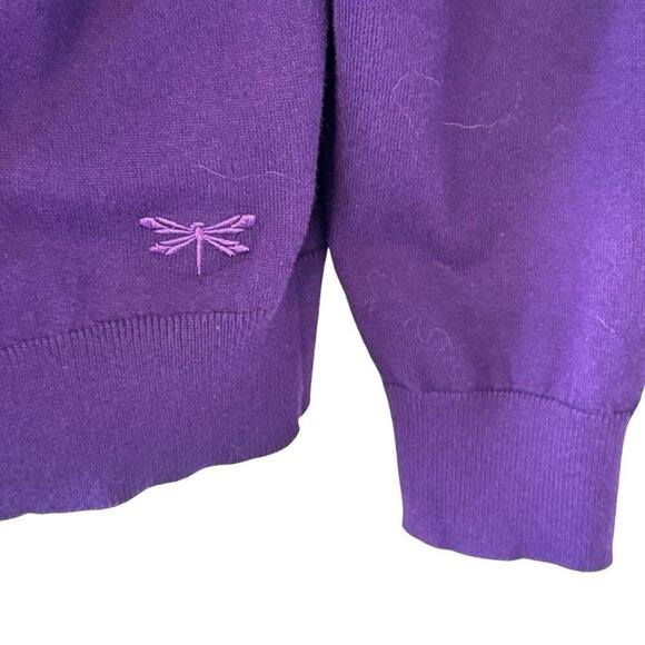Talbots Pima Cotton Purple Cardigan Round Neck Long Sleeve Dragon Fly  Size LP - Picture 2 of 7